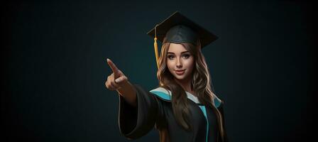 3d beauty Cartoon Girl Going Back to School on a Banner with Space for Copy photo