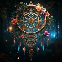 Fantasy Dreamcatcher Magical Spiritual Art Wallpaper AI Generative photo