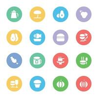 Foods and Fruits Flat Circular Icons vector