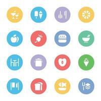 Collection of Food Products Flat Circular Icons vector