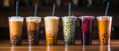 Assortment of fresh boba on black background AI generative photo