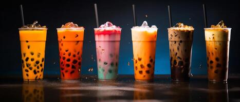 Assortment of fresh boba on black background AI generative photo