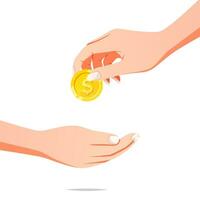 Man's hand gives some money to needy. vector