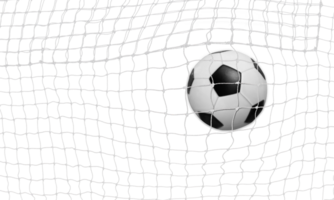 The soccer ball goes into the net and scores a goal. PNG transparent