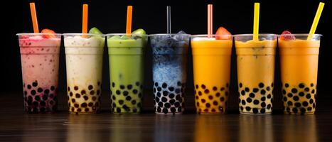 Assortment of fresh boba on black background AI generative photo