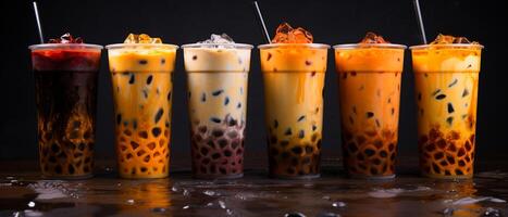 Assortment of fresh boba on black background AI generative photo