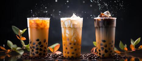 Assortment of fresh boba on black background AI generative photo