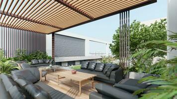 Rooftop Oasis Creating a Serene and Stylish Interior Design on the Roof 3D rendering photo