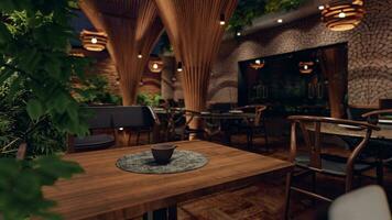 Food as Art Showcasing Culinary Creations with Stunning Restaurant Interior Design 3D rendering photo