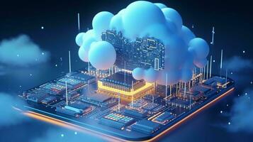 3D render of cloud computing network. Digital technology concept photo