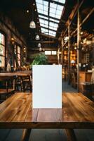 White invitation card mockup on the wood photo