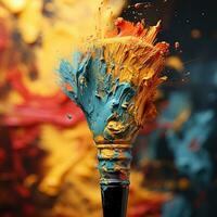 Paint brush with colorful paint splashes photo