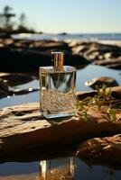 Bottle of perfume kept on stones photo