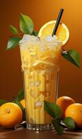 glass of orange juice with lemon photo