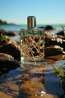 bottle of perfume on the beach photo