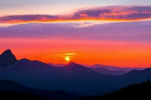 mountain silhouettes at sunset. AI Generative Pro Photo