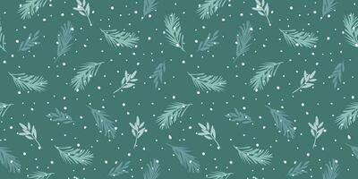 Christmas and Happy New Year seamless pattern. Spruce branches, snowflakes, snow. Trendy retro style. Vector design template.