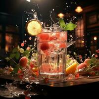 Chilled water with lemon and strawberry photo