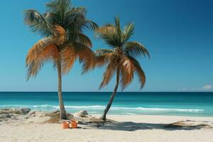 Beautiful beach with two coconut trees photo