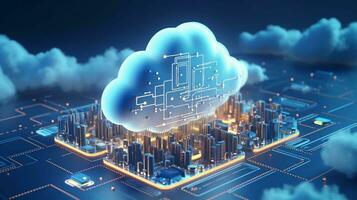 3D render of cloud computing network. Digital technology concept photo