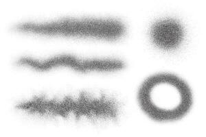Noise effect with grain texture. Shapes with grain gradient and stipple shadow. Dotted wave of paint. Grunge lines and circles. Vector