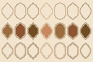 Ramadan window and door frames. Islamic arches with ornament. Arabesque and turkish outline labels. Oriental design elements. Vector decor set