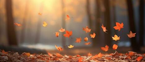 otoño antecedentes con otoño hojas que cae abajo ai generativo foto