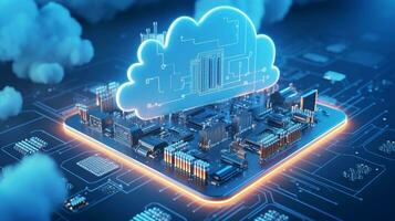 3D render of cloud computing network. Digital technology concept photo