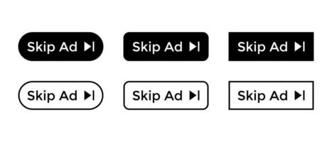 Skip ad button icon vector set collection. Advertisement sign symbol