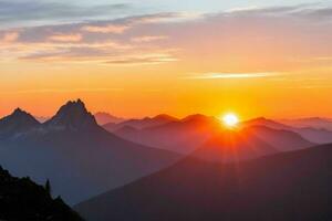 montaña siluetas a amanecer. ai generativo Pro foto