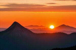 mountain silhouettes at sunrise. AI Generative Pro Photo