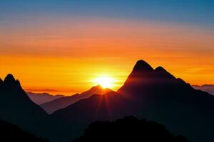 montaña siluetas a amanecer. ai generativo Pro foto