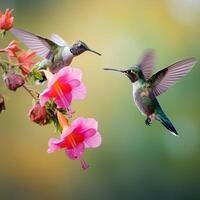 A couple humming bird and flower AI generative photo