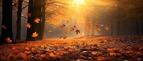 otoño antecedentes con otoño hojas que cae abajo ai generativo foto