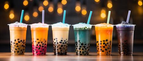 Assortment of fresh boba on black background photo