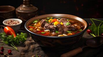 A bowl of oxtail soup on black background photo