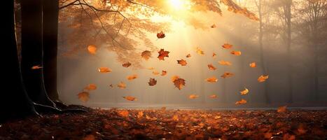 otoño antecedentes con otoño hojas que cae abajo ai generativo foto