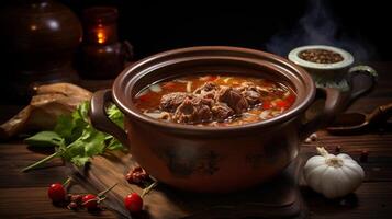 A bowl of oxtail soup on black background photo