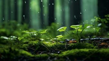 Photo background of wildlife in rainy forest AI generative