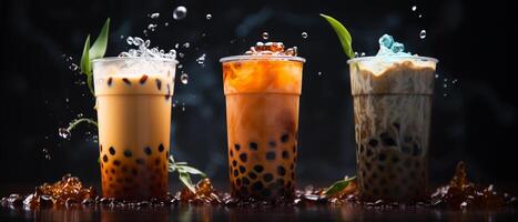 Assortment of fresh boba on black background AI generative photo