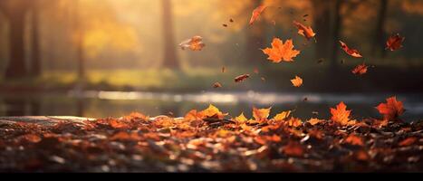 otoño antecedentes con otoño hojas que cae abajo ai generativo foto