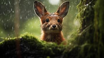 Photo background of wildlife in rainy forest AI generative