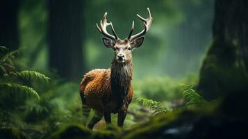 Photo background of wildlife in rainy forest AI generative