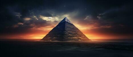 foto paisaje de pirámide a puesta de sol ai generativo