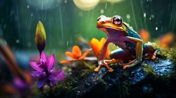 Colorful frog in the rainy forest photo