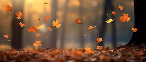 otoño antecedentes con otoño hojas que cae abajo ai generativo foto