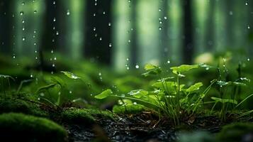 Macro photo of green rainy forest AI generative