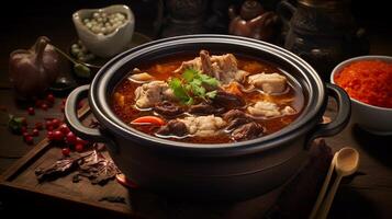 A bowl of oxtail soup on black background photo