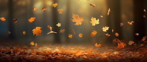 Autumn background with autumn leaves falling down AI generative photo