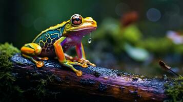 Colorful frog in the rainy forest photo